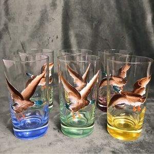 Vintage Duck Highball Tumblers 5”  Hand Painted Clear W/Different Colors Bottoms